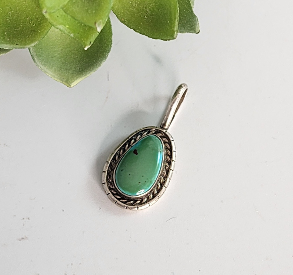 Navajo Sterling Silver Turquoise Pendant Signed C. Spencer